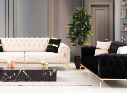 Sofagarnitur Luxus Chesterfield Sitzgruppe Dreisitzer Schwarz 3+3 Sitz